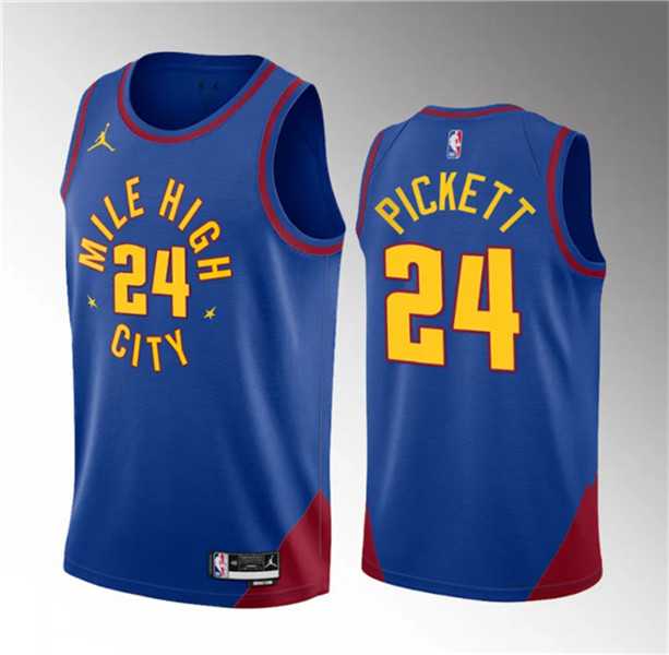 Mens Denver Nuggets #24 Jalen Pickett Blue 2023 Draft Statement Edition Stitched Basketball Jersey